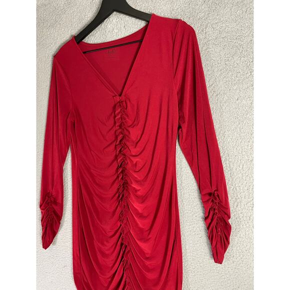 Sofia Vergara Scarlet Ruched Bodycon Dress M V-Neck Long Sleeve‎ Date-Night Chic - Picture 4 of 8